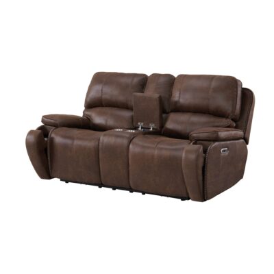Atlantis Power Motion Loveseat with Power Motion Head Recliner and Console in Heritage Brown