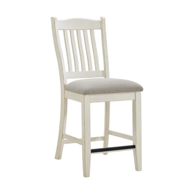 Bellevue Slat Back Counter Side Chair with Beige Fabric in Antique White
