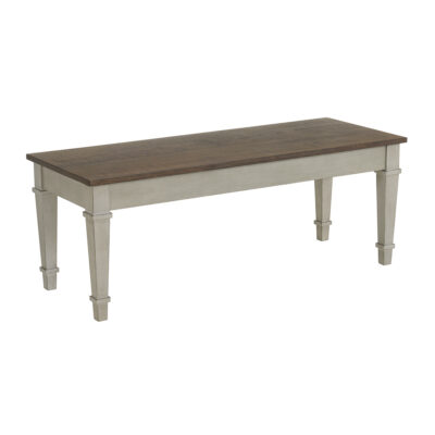 Farmington Storage Dining Bench in Medium Brown and Washed Stone