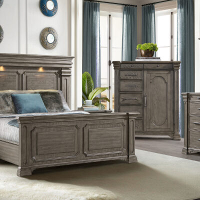 Kings Court Queen Panel Bedroom Set with Gentleman Chest Grey Lifestyle